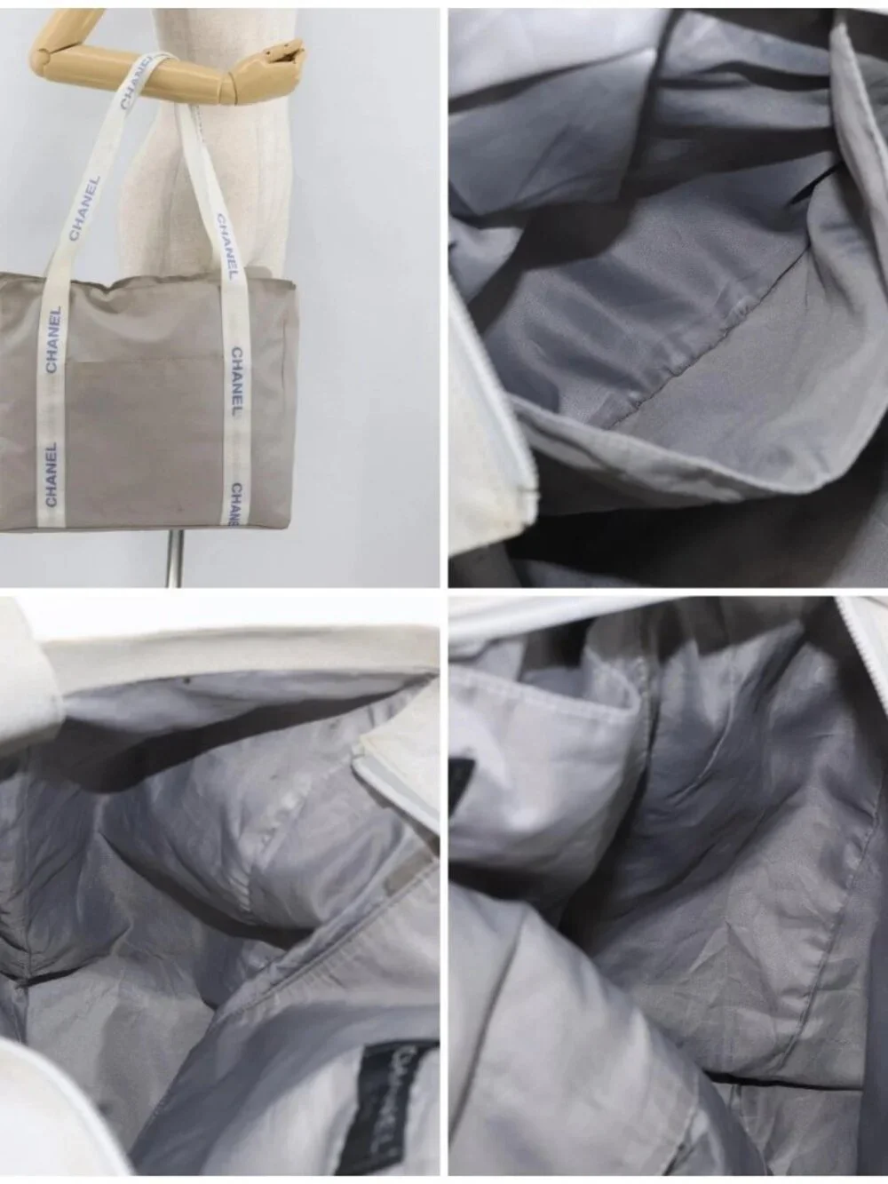 CHANEL Tote Bag Canvas Gray Silver CC Auth BA12334